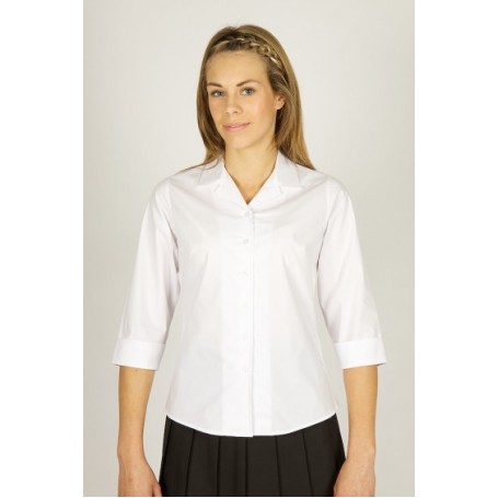 Deluxe 3/4 Sleeve Rever Collar Fitted Blouse(36"-44")